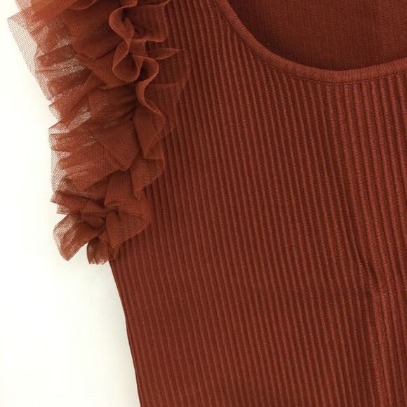 Bailey/44 Womens Rust Ruffle Sleeved Ribbed Knit Blouse Top Rust Size Medium - Picture 4 of 10